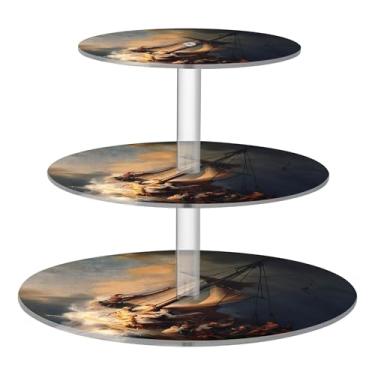 Imagem de Rembrandt Estampas Storm Sea Galilee Tea Party Cupcake Stand 3 camadas acrílico copo bolo torre expositor suportes de sobremesa bandejas de servir para festa, comida, aniversário, casamento, sanduíche