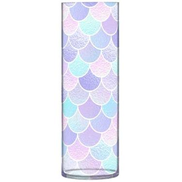 Imagem de Vaso cilíndrico arco-íris animal escama sereia para mesa vasos de plástico personalizados decoração floral outono estética, 30 cm x 9,9 cm