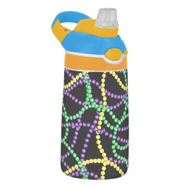 Imagem de Garrafa de água esportiva de 473 ml com canudo para crianças, meninas, meninos, garrafa de água reutilizável Tritan de 473 ml, copo infantil portátil à prova de vazamento, alça de transporte, contas