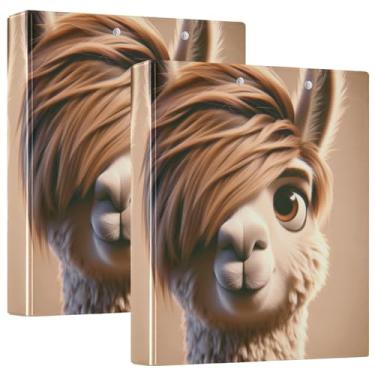 Imagem de Fichário engraçado com 3 anéis com estampa de lhama de 3,8 cm, 200 folhas, fofo, portfólio, fichário redondo, fichário de escritório, pacote com 2