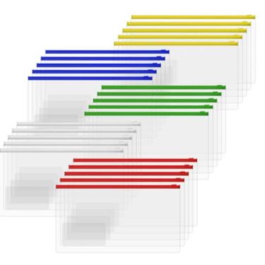 Imagem de Haploon 200 envelopes multicoloridos com zíper de poliéster - tamanho A6 (24 x 12 cm) bolsas de plástico transparente com zíper com bolso para etiquetas, estojos de lápis reutilizáveis para material