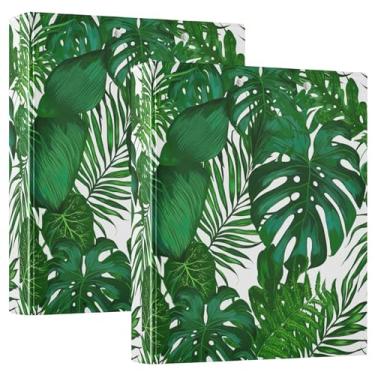 Imagem de 3 fichários personalizados de folhas de palmeira verdes exuberantes 3,8 cm, 200 folhas, 3 pastas de anel, fichário redondo, 31,5 x 27 x 6 cm, 1 pacote