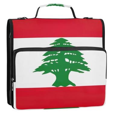Imagem de Organizador de fichário com zíper, bandeira do Líbano, fichários de 3 cm, bolsa de fichário resistente para trabalho escolar com alça de ombro, portfólio e estojo para pasta de anel