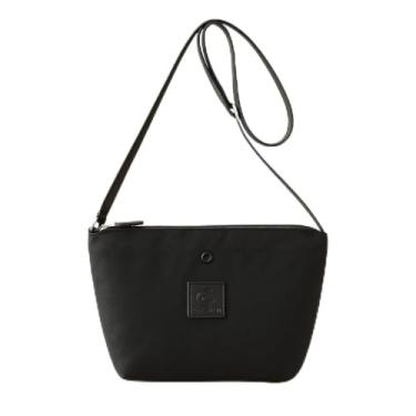 Imagem de Bolsa tiracolo de cor sólida resistente à água para mulheres, bolsa de ombro leve e simples com fecho de zíper para passeios diários, Preto