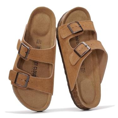 Imagem de Project Cloud Sandálias rasteiras femininas de couro genuíno 2025 Beach Essentials sandálias femininas com espuma viscoelástica para férias essenciais para calçados femininos (Venita), Camelo, 10 Wide