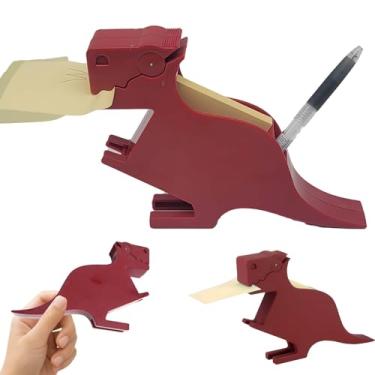 Imagem de Porta-notas adesivas de dinossauro – Dispensador de notas com armazenamento de caneta | Acessório de mesa divertido para escritório e escola | Presente organizador decorativo reutilizável (vermelho)