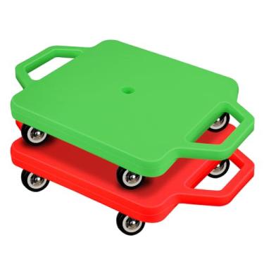 Imagem de 2 peças de prancha de scooter esportiva com alças placa de scooter sentado rodízios de plástico colorido placa de scooter de piso esportivo, academia, atividades internas ao ar livre, equipamento de