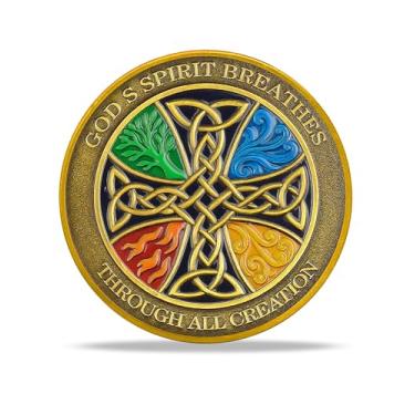 Imagem de RYUKENLM Moeda Celtic Blessing Christian Challenge – Cruz celta e nó da trindade, símbolo de oração de bênção irlandesa, presente de fé inspirador em ouro antigo para homens e mulheres