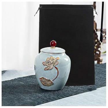 Imagem de Urna de lótus pequena para cinzas humanas adulto masculino ou feminino urnas de lembrança de cerâmica para homens ou mulheres linda urna de cremação, azul B