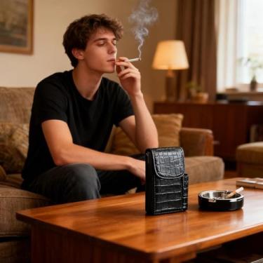 Imagem de 1 estojo de cigarro multifuncional de poliuretano, mini bolsa de cigarro portátil para homens, também pode conter um isqueiro, adequado para transportar