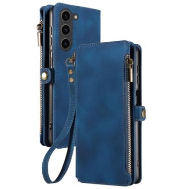 Imagem de LYJSMGZ Capa flip para Samsung Galaxy S25 Ultra/S25 Plus/S25, compartimento magnético para cartão com bloqueio de RFID, capa de corpo inteiro, à prova de choque, capa de grande capacidade, azul, S25