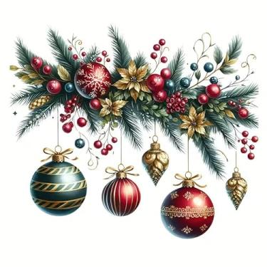 Imagem de Adesivo de vinil PVC com bola de Natal de ramo de pinheiro, adesivos autoadesivos à prova d'água para carros, laptops, caminhões, motocicletas, parede, janela, bagagem, capa de arranhão, decoração de