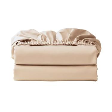 Imagem de Lençol com elástico 100% algodão egípcio 600 fios, lençol com elástico Cal King, 2 peças, lençol de baixo de algodão com bolso profundo de 41 cm, macio, fresco, respirável, durável (bege Cal King, 2