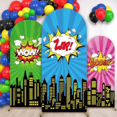 Imagem de chiazllta 3 peças de super tema herói, arco, decoração de aniversário, heróis, fotografia, cenário, arco de poliéster, para fotos, cosplay, casamento, chá de bebê, suprimentos de pano de fundo