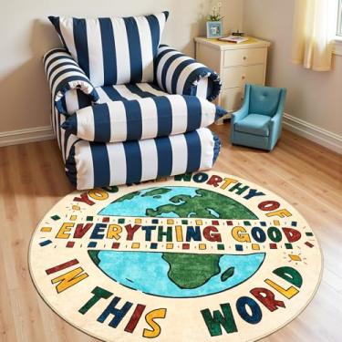 Imagem de jinchan Tapete redondo de 1,5 m, lavável, divertido, tapete para sala de jogos, antiderrapante, alegre, círculo, capa de chão, macio, aconchegante, discreto, suporte emocional, tapete para presente de