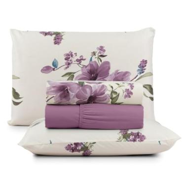 Imagem de Jogo de Cama Casal 4 Peças Micropercal 200 Fios Toque Aveludado com Elástico e Fronhas(BROMÉLIA,Casal)