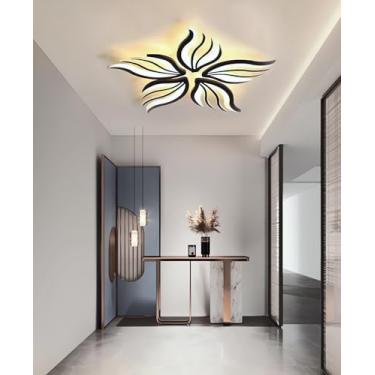 Imagem de Luminária de teto moderna em formato de flor, lustre LED preto para quarto, luminária regulável para sala de estar com controle remoto, luminária de embutir no teto, ideal para quarto infant