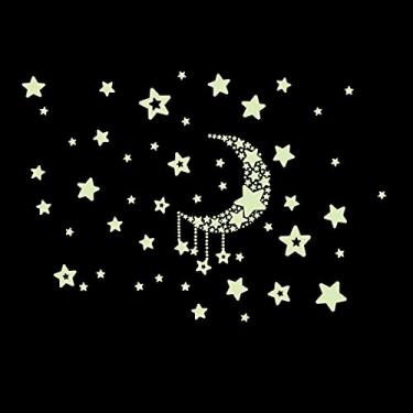 Imagem de aqxreight Adesivos de Parede que Brilham No Escuro para Meninas, Quarto Infantil, Decalques Luminosos de Estrelas da Lua para Quarto, Sala de Estar Com Efeito Fluorescente de Céu Noturno