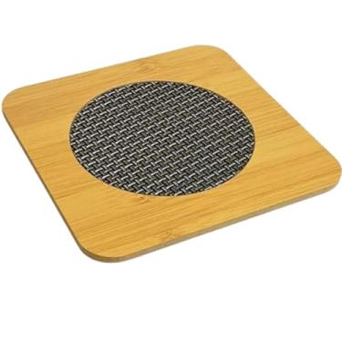 Imagem de Descanso de Panela Quadrado em Madeira com Centro em Malha Metálica, 14,5 x 14,5 cm, Proteção Térmica para Superfícies