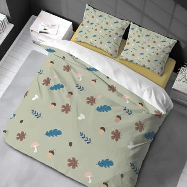 Imagem de Conjunto de capa de edredom King com folhas, vintage, estampado, luxuoso, inclui 2 fronhas, conjunto de cama macia, boêmio, 200 x 200 cm, 50 x 75 cm x 2 cm