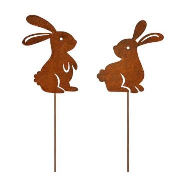 Imagem de kaiwern Estacas de metal para decoração de jardim, estaca de coelho de metal realista, enfeite de páscoa, decorações de quintal de coelho, arte de coelho ao ar livre para canteiros de flores