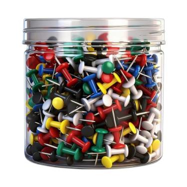 Imagem de 500 peças de alfinetes de cores sortidas com embalagem de frasco transparente - tachinhas de polegar multicoloridas para quadro de avisos de escritório, projetos escolares, organização doméstica e