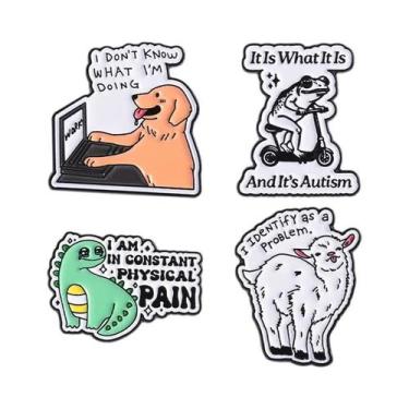 Imagem de Conjunto De Pins De Esmalte De Dinossauro E Gato Em Estilo Cartoon, Br