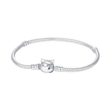 Imagem de Pulseira De Cabeça De Gato Em Prata Esterlina 925 Para Mulheres, Joia 