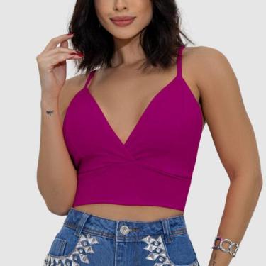 Imagem de Top Cropped Feminino Alcinha Decotado Suplex Fitness Verão - Swiss Bou