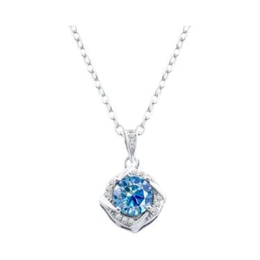 Imagem de Colar Feminino De Moissanite 1ct 6.5mm Em Prata Esterlina S925 Com Pin