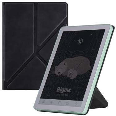 Imagem de BOZHUORUI Capa para e-Reader Bigme B6 | Adsorção magnética | Fina e leve | Capa com suporte de origami de couro PU com hibernar/despertar automático (preto rochado)