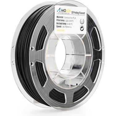 Imagem de AMOLEN Filamento PLA, filamento de impressora 3D de 1,75 mm, filamento de impressão preto condutor, precisão dimensional PLA +/- 0,02 mm, serve para a maioria das impressoras FDM, 200 g (preto