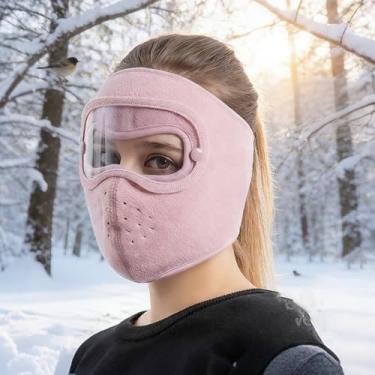 Imagem de Balaclava de esqui à prova de vento para homens e mulheres, acessório de cabeça quente de inverno com proteção para o rosto inteiro máscara de equitação, rosa, tamanho �nico