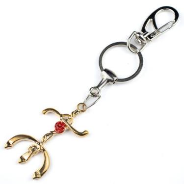 Imagem de Chaveiro Pomba Gira Tridente Dourado Rosa 15 cm Metal - Lua Mística - 