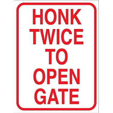Imagem de Placa de metal de estanho buzina duas vezes para abrir o portão sinal de aviso aviso de segurança aviso aviso aviso de uso interno/externo 20 x 30 cm