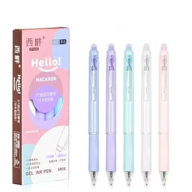 Imagem de ArvezVoy 5 canetas de gel apagáveis tinta preta, canetas retráteis de 0,5 mm de ponta fina de secagem rápida, canetas de escrita suave para escritório (tinta preta)