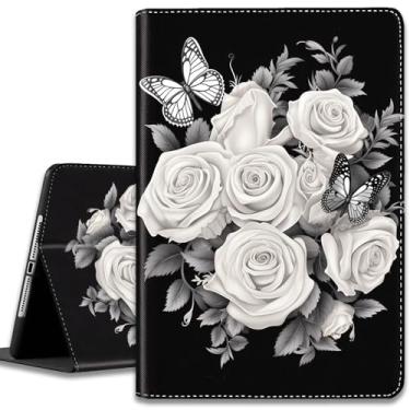 Imagem de Capa para iPad (A16) 11ª geração 11 polegadas 2025/iPad 10ª geração 10,9 polegadas 2022, capa protetora ultrafina multi-ângulo, com hibernar/despertar automático, borboleta rosa preta e branca