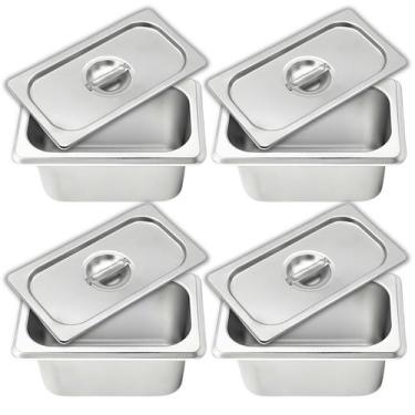 Imagem de Kit 4 Cubas Com Tampa Gastronômica Aço Inox 1/9 Para Buffet Rechaud Se
