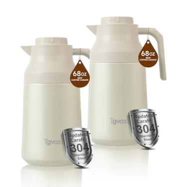 Imagem de 2 jarras de café térmicas isoladas de aço inoxidável para líquido quente a vácuo, pote térmico, dispensador de creme, recipiente para manter leite de água quente (branco/branco, 1,927 g)