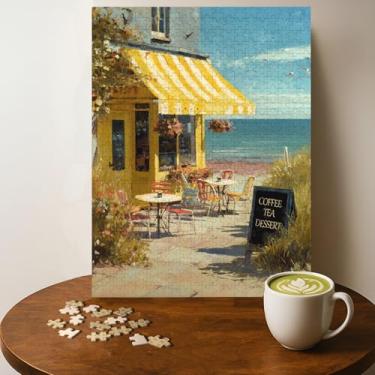 Imagem de Quebra-cabeça Sea Side Cafe Space - Quebra-cabeça de madeira com 500 peças para adultos, presente de arte de parede, tamanho final: 50 x 38 cm