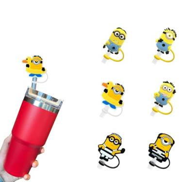 Imagem de 6 peças de cobertura de canudo de silicone reutilizáveis, acessórios para copos Stanley, tampa de palha fofa para canudos Stanley Topper de 10 mm