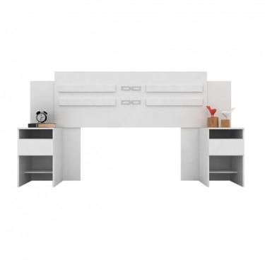 Imagem de Conjunto Guarda Roupa Casal 6 Portas e Cabeceira com 2 Criados Mudos Madeiramadeira 430547 Branco