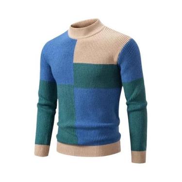 Imagem de Suéter Masculino De Tricô Quente Com Gola Casual Para Outono E Inverno