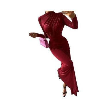 Imagem de Vestido Maxi Feminino Elegante Casual De Manga Comprida Com Gola O Par