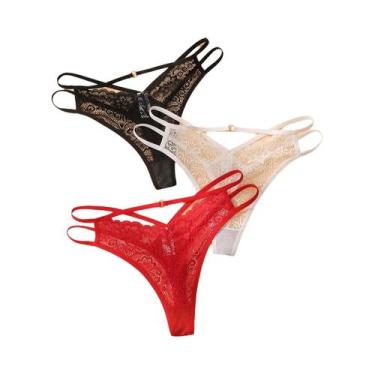 Imagem de Conjunto De 3 Calcinhas De Renda Multicoloridas Sexy E Leves Para Mulh