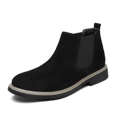 Imagem de Chelsea Botas masculinas clássicas para vestir, botas modernas, casuais, de couro poliuretano, botas de camurça para trabalho e negócios para homens, Preto, 8