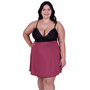 Imagem de Camisola Plus Size Bicolor Detahe de Renda Adulto Feminino Sheyla, Vin