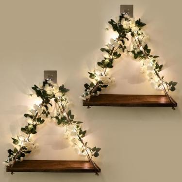 Imagem de Prateleira para parede, decoração de parede, decoração de plantas, prateleiras flutuantes, prateleiras flutuantes para parede, sem perfuração, prateleiras adesivas, folhas decorativas e tiras de luz,