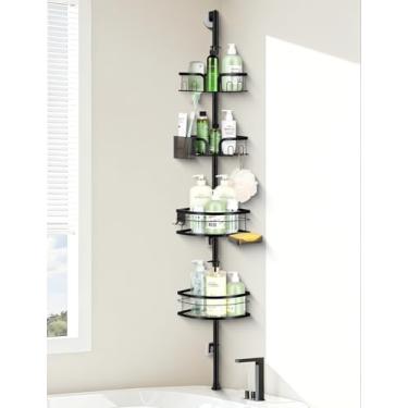 Imagem de MEIJO Suporte de chuveiro de canto, prateleiras organizadoras de banheiro ajustáveis de 4 camadas à prova de ferrugem, autoadesivas ou com suporte de furadeira, prateleiras de banheira para lavatório