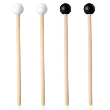 Imagem de MBAIYO 4 peças de martelo de tambor de língua de aço, baquetas de borracha de 14 cm para xilofone Glockenspiel instrumentos musicais mallet branco cabo de madeira de bétula bastão de percussão de